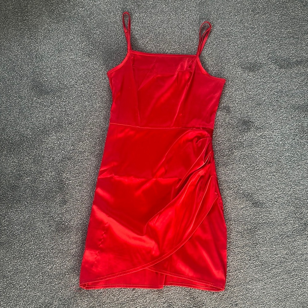 SHEIN Red Ruched Spaghetti Strap Mini Dress
